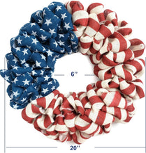 Load image into Gallery viewer, 20-Inch Patriotic Burlap Wreath – Handcrafted 4th of July &amp; Memorial Day Decor
