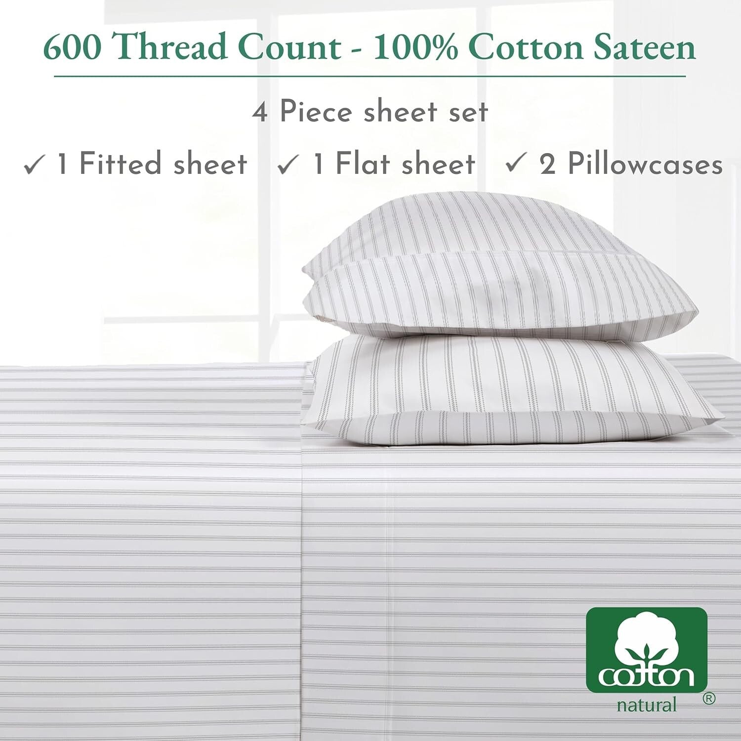Breathable 600 Thread Count California King Sheet Set - Fade Resistant Sateen