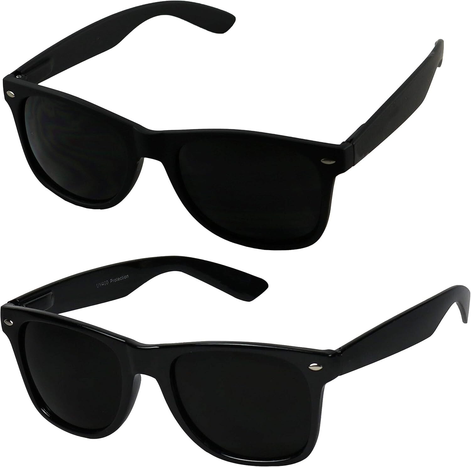 2-Pack Retro UV400 Sunglasses - 80s Inspired Black Shades for Eye Protection