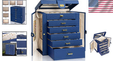 Load image into Gallery viewer, Elegant Lockable Jewelry Organizer with Large Mirror &amp; 6 Drawer Storage - Blue