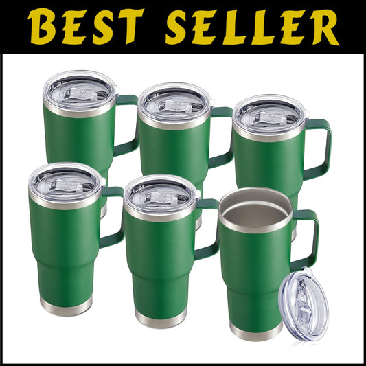 Bulk Stainless Steel Tumblers - 20 oz Double Wall Travel Mugs, 6 Pack Dark Green