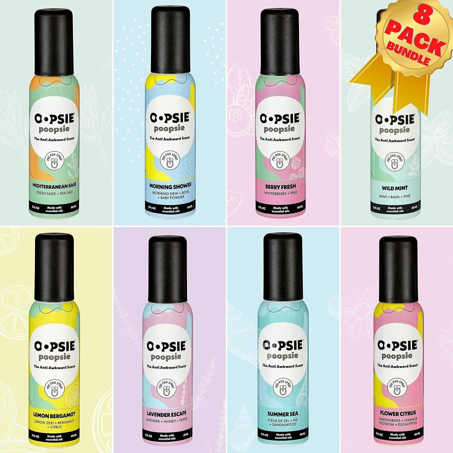 8-Scent Portable Pre-Poo Spray - Essential Oil Odor Eliminator for Toilets