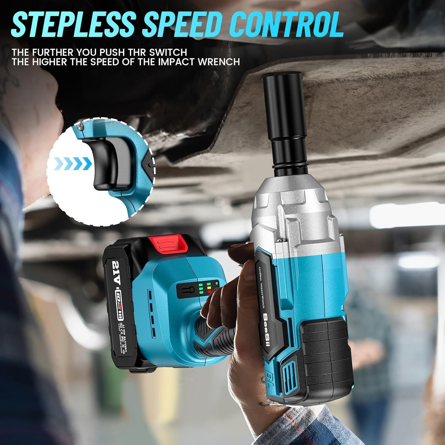 Durable 1/2" Cordless Impact Driver 479 Ft-lbs with Advanced Brake-Stop Function