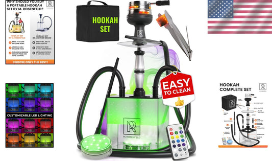 Black LED Hookah Set with 2 Hoses – Durable, Easy to Clean & Perfect for Gifting