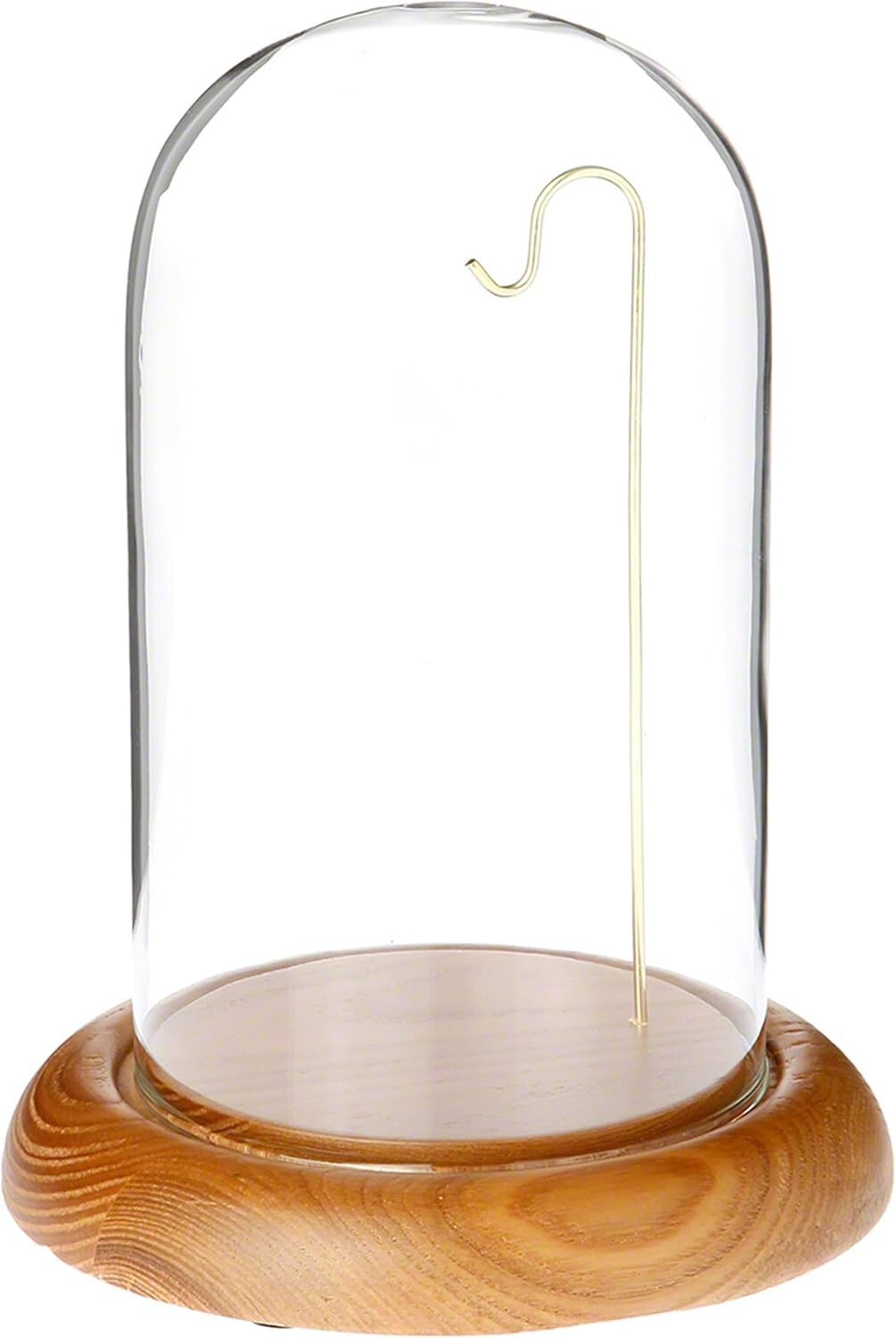 Elegant 4" x 7" Handcrafted Glass Display Dome with Oak Base & Brass Wire