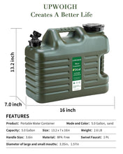 Load image into Gallery viewer, BPA-Free 5-Gallon Leak-Proof Water Container - Ideal for Overlanding &amp; Hiking