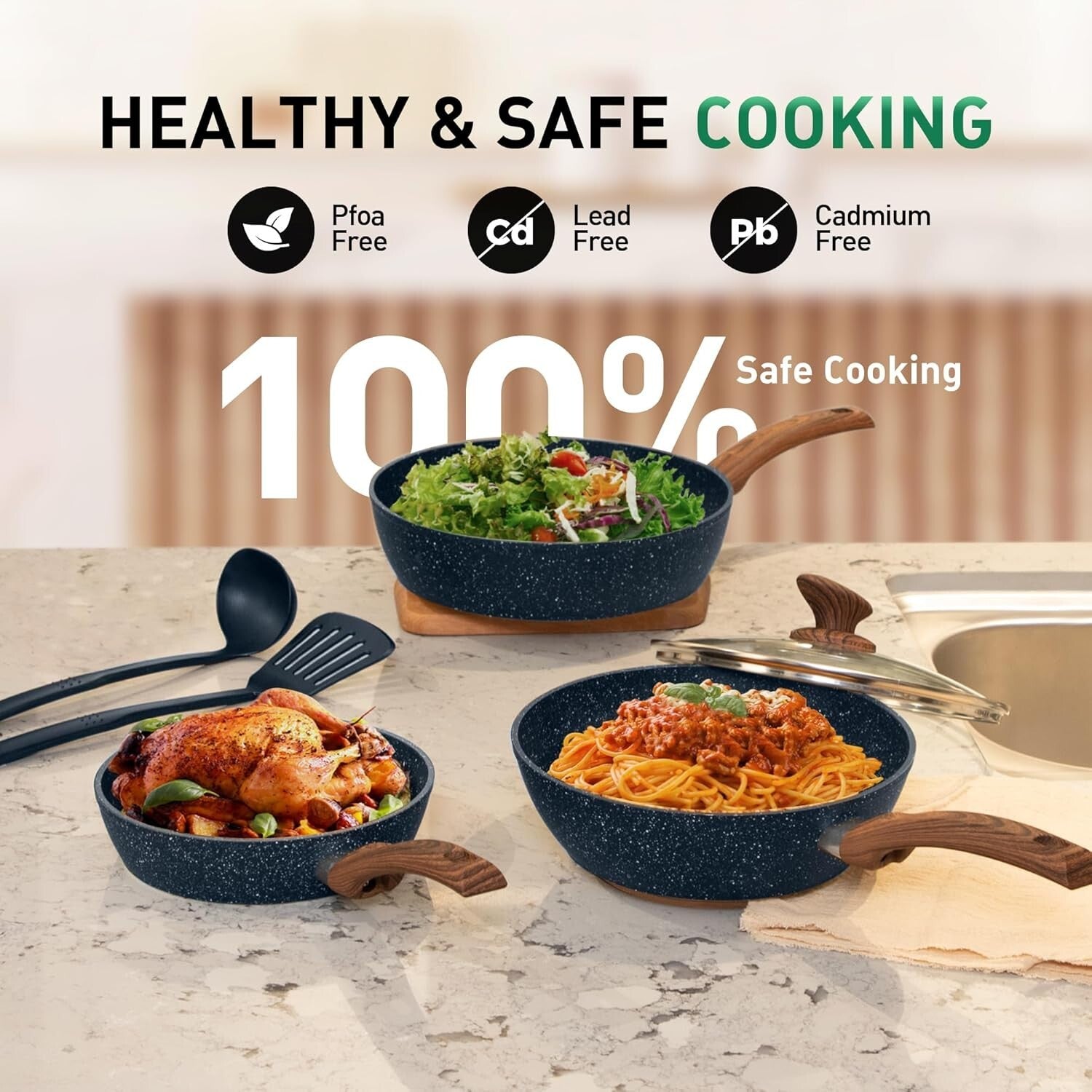 Healthy Cooking Essentials - Induction 12-Piece Granite Non-Stick Pots & Pans