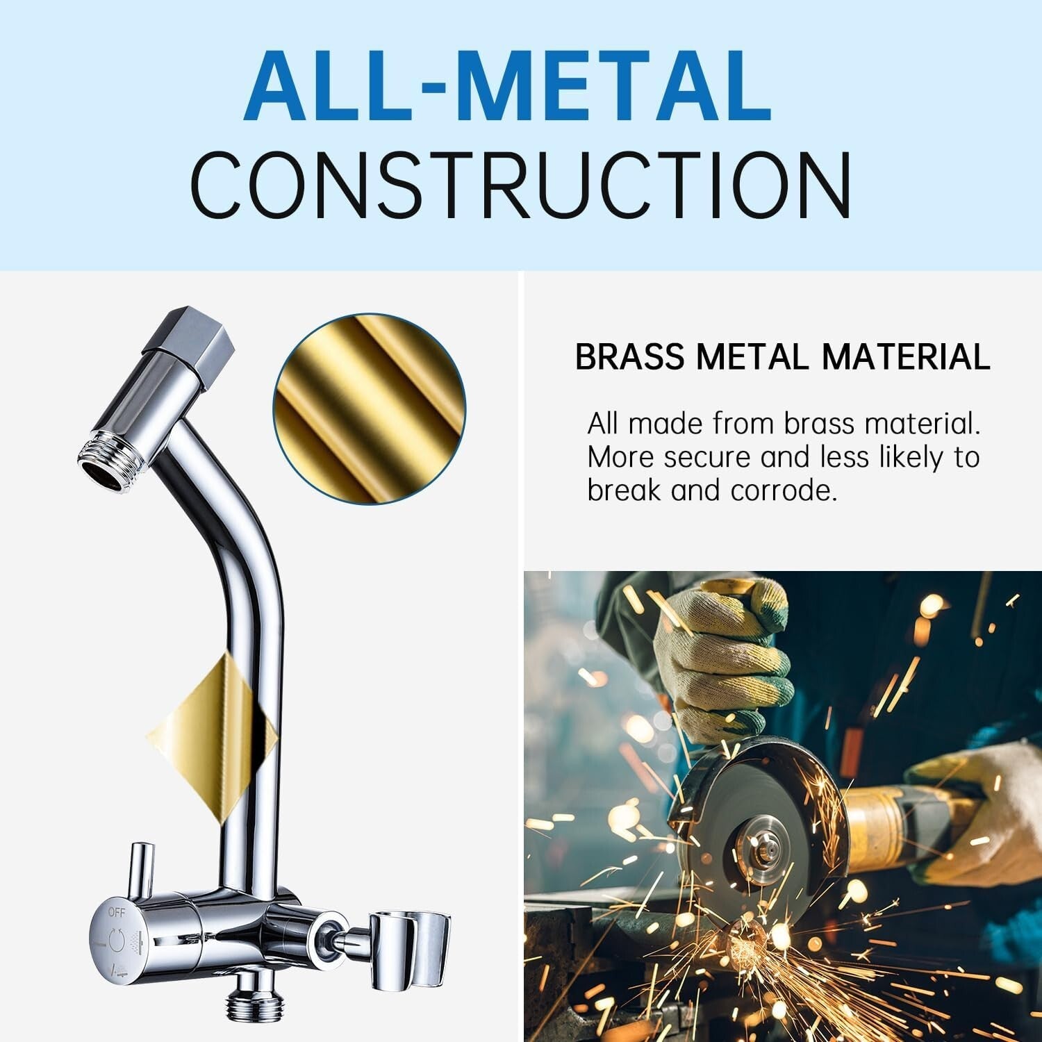 Premium All-Metal Shower Diverter with Low Holder - 4-Setting Universal Chrome