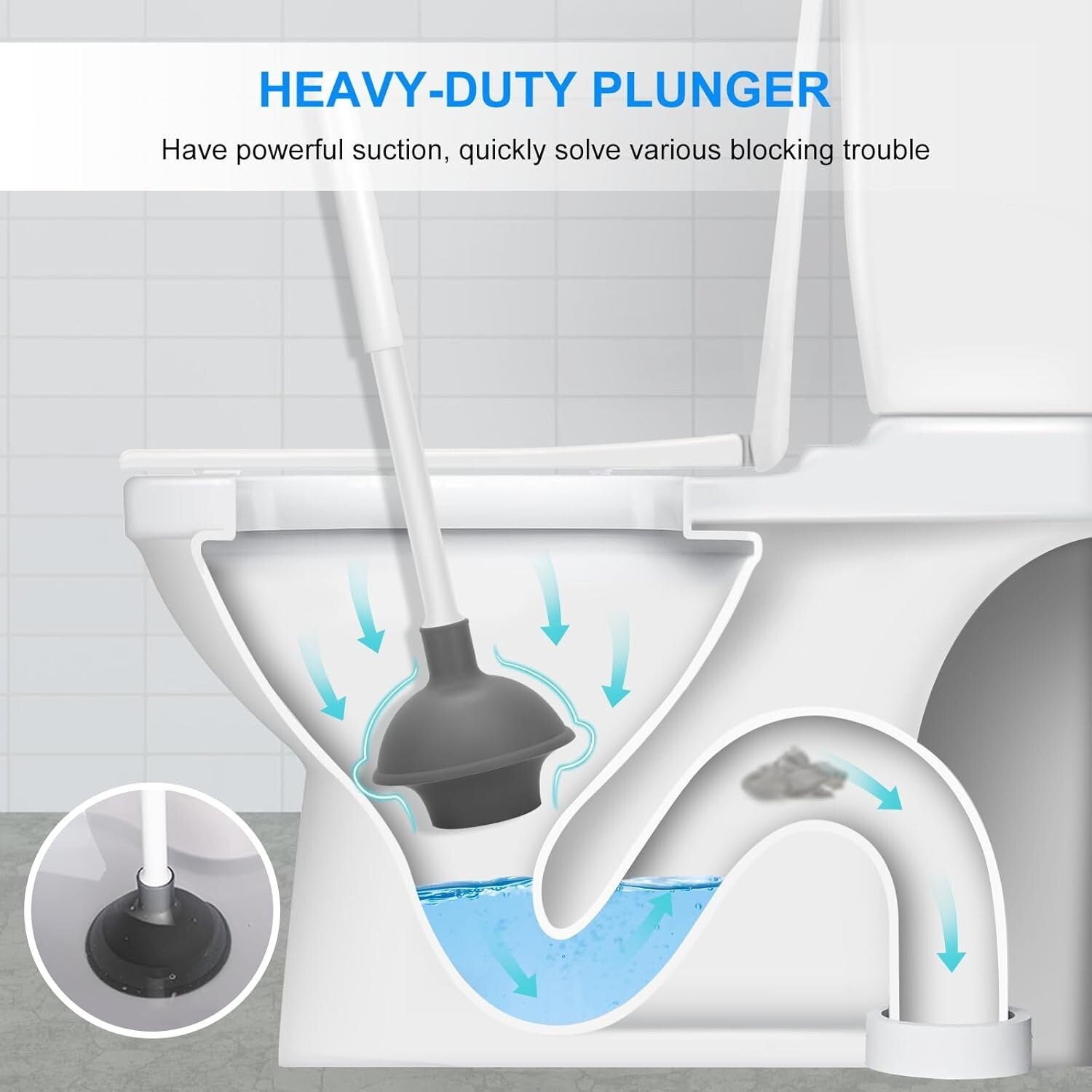 White Toilet Cleaning Set: 3-Piece Brush & Plunger with Convenient Caddy