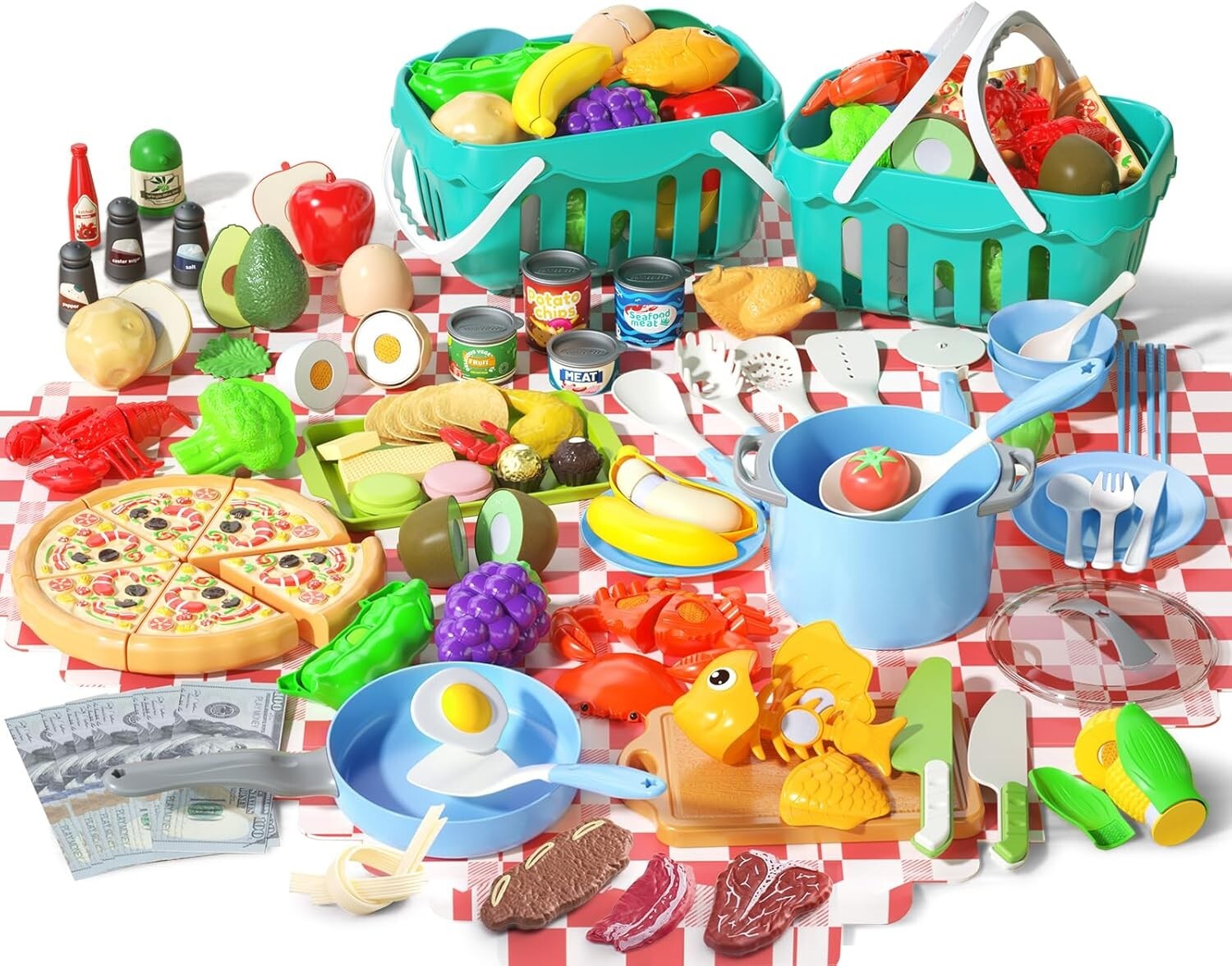 Deluxe 150-Pc Kitchen Play Kit - Toddler Cooking Set with Accessories & Baskets