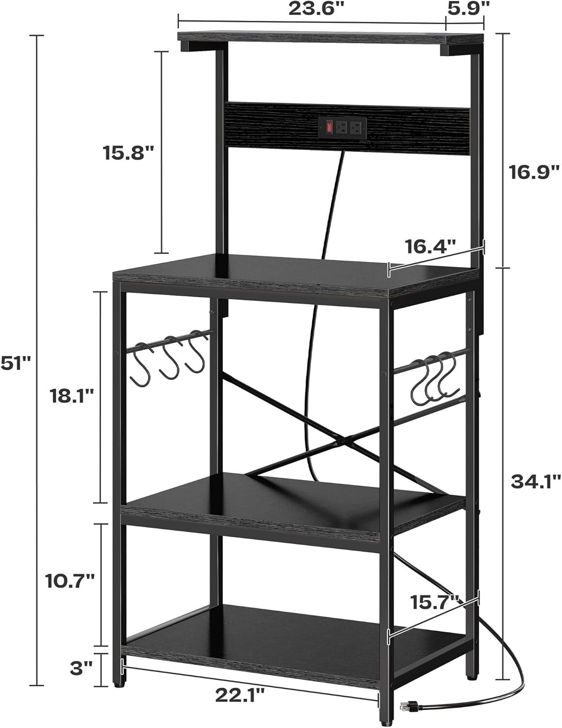 Functional Microwave Stand with Storage and Adjustable Shelves - Black Finish