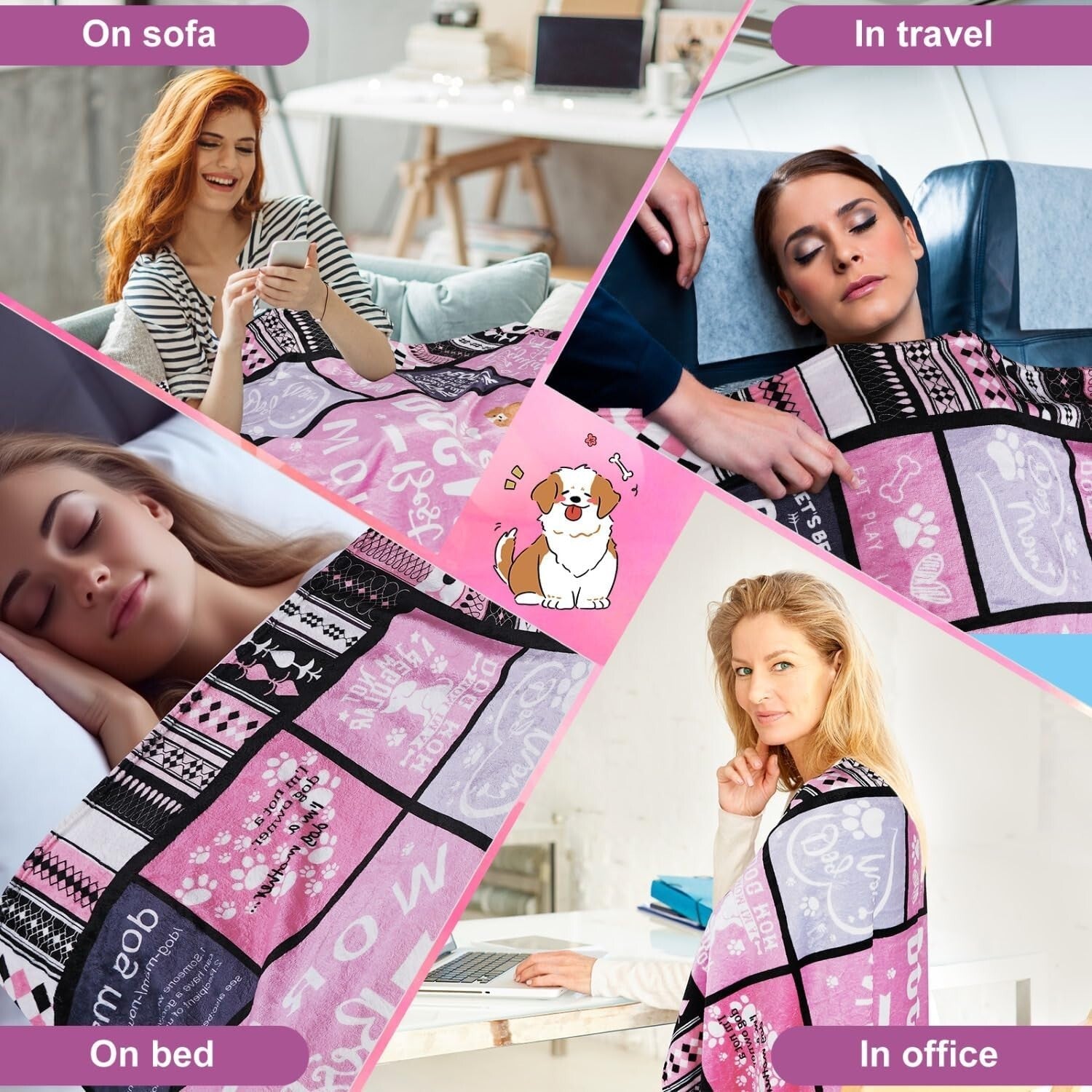 Luxurious Dog Mom Blanket - Lightweight Cartoon Throw for Dog Lovers