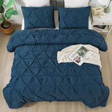 Load image into Gallery viewer, Luxurious California King Comforter Set, Navy Blue Pinch Pleat Design - 3 Pieces