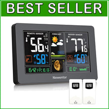 Load image into Gallery viewer, Modern Black Wireless Weather Station with Temperature, Humidity &amp; Time Display