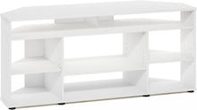 Load image into Gallery viewer, Lightweight White Corner TV Stand - Accommodates 55-Inch TVs with Style