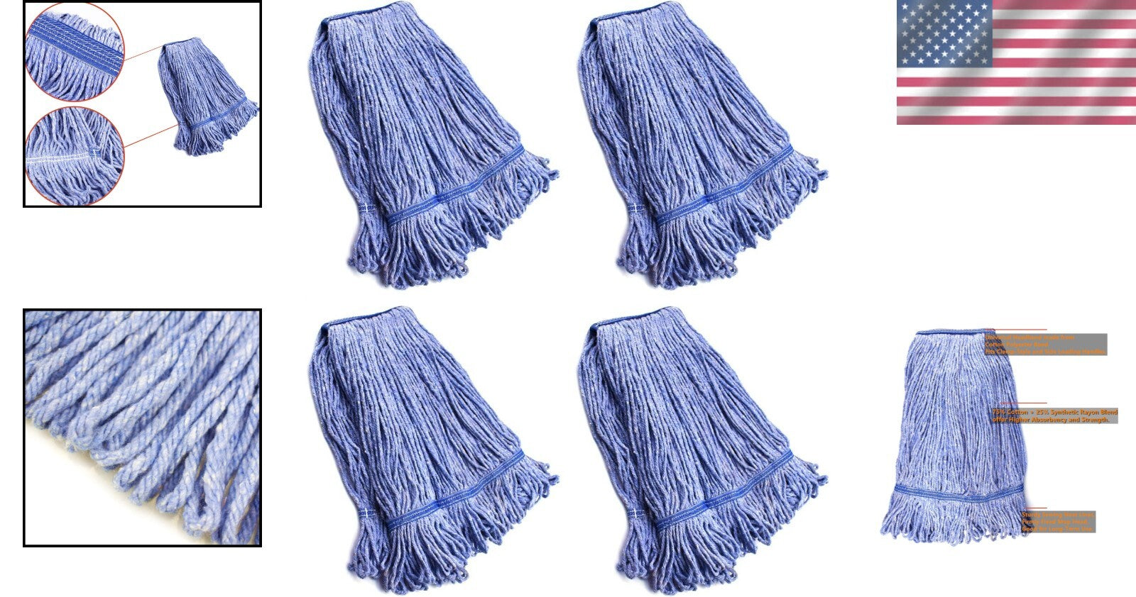 High Absorbency Mop Head Replacements - 4 Pack with Vacuum Compression Packaging