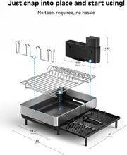Load image into Gallery viewer, Black Expandable Dish Rack with Flip-Up Holders - 304 Stainless Steel Durability