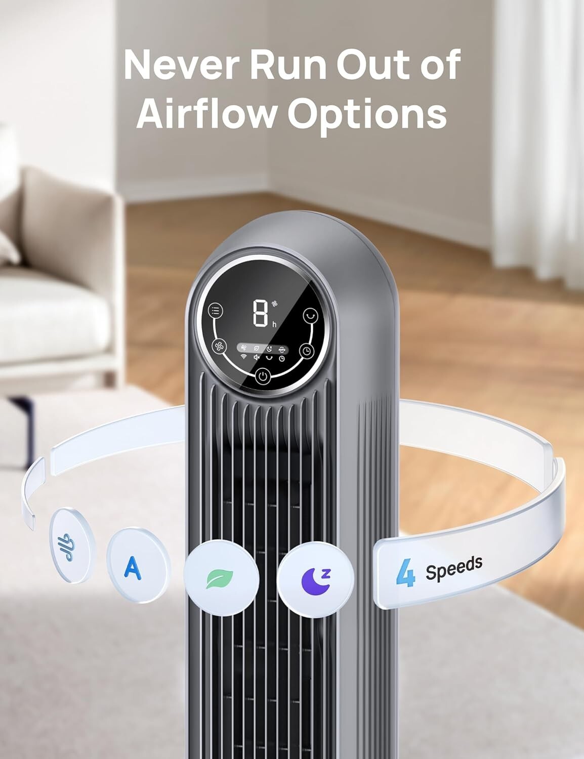Quiet 90° Oscillating Tower Fan with Touch & Remote Control - Ideal for Bedrooms