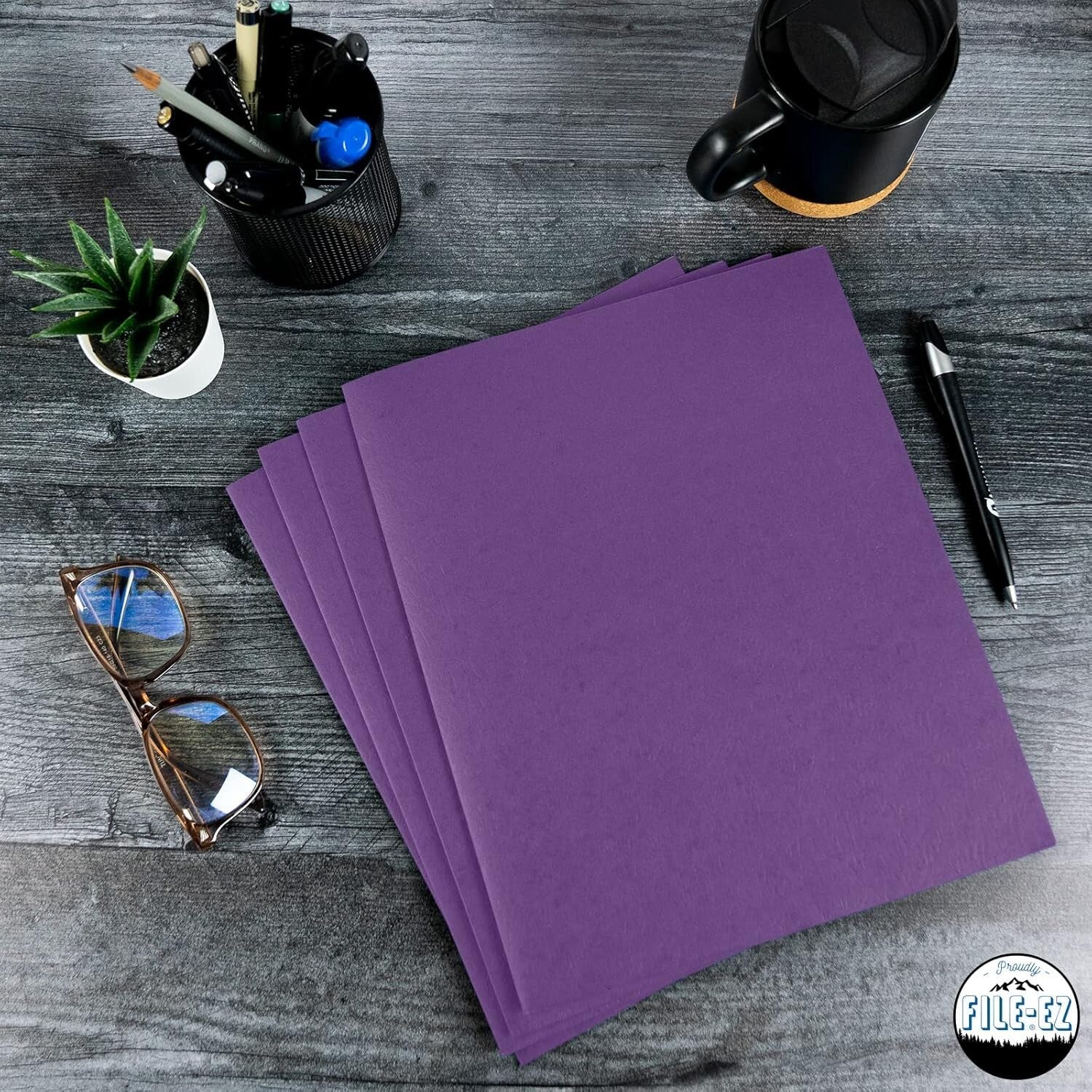 125-Pack Purple Textured Two-Pocket Folders for School and Office Organization