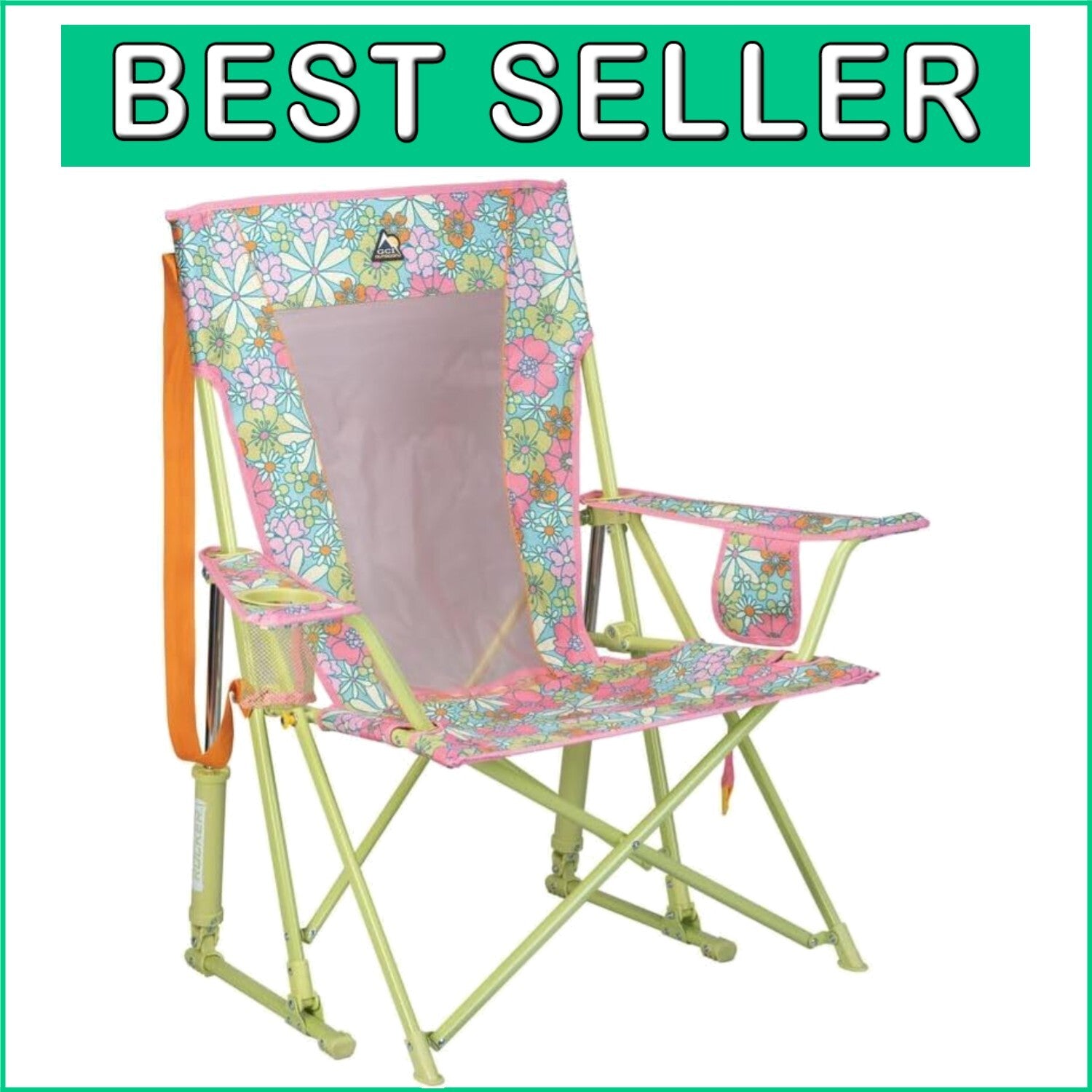 Comfort Pro Rocker - Stylish Floral Folding Chair with Drink Holder for Outdoors