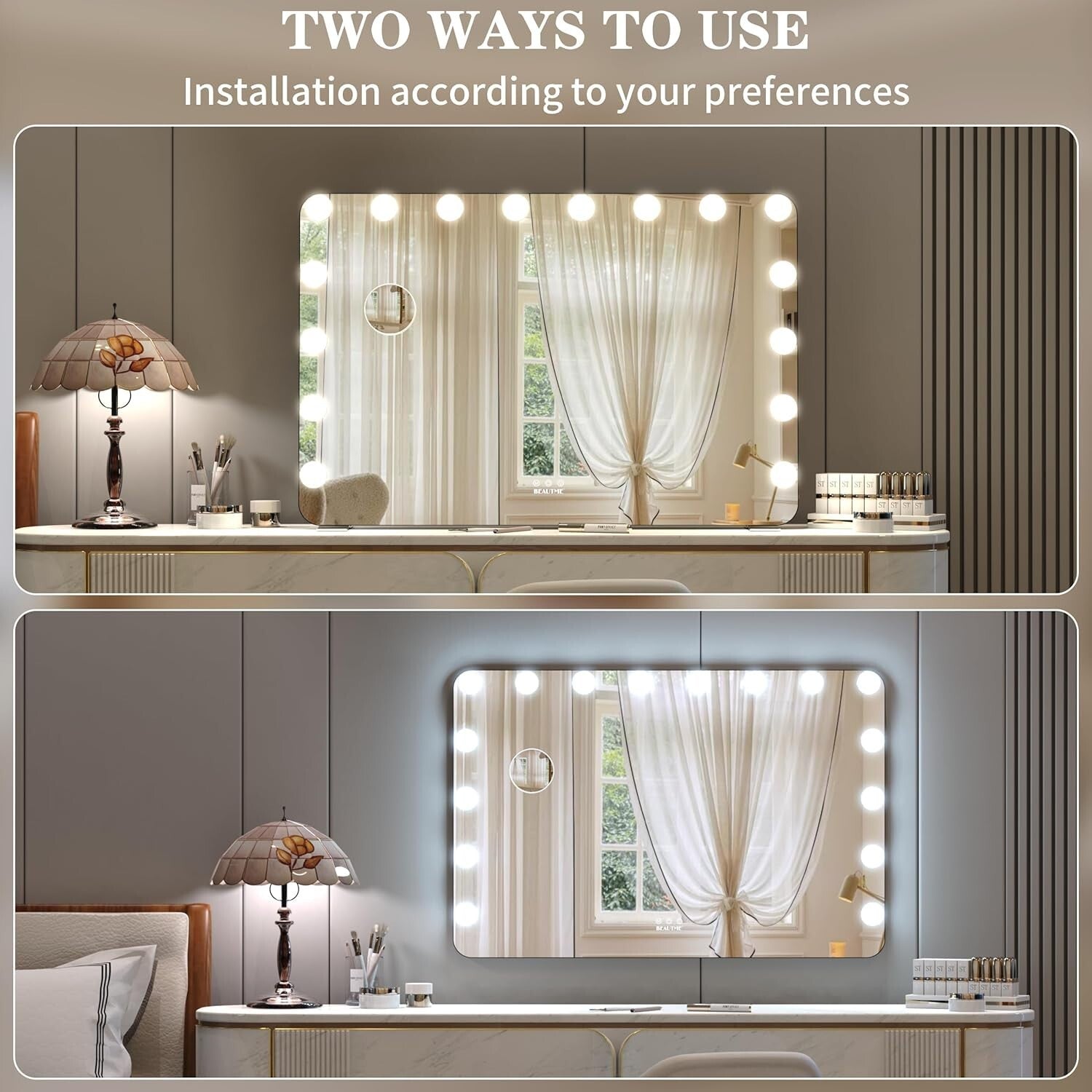 Elegant Lighted Vanity Mirror 36"x24" - 3 Lighting Modes, Touch Control & Memory