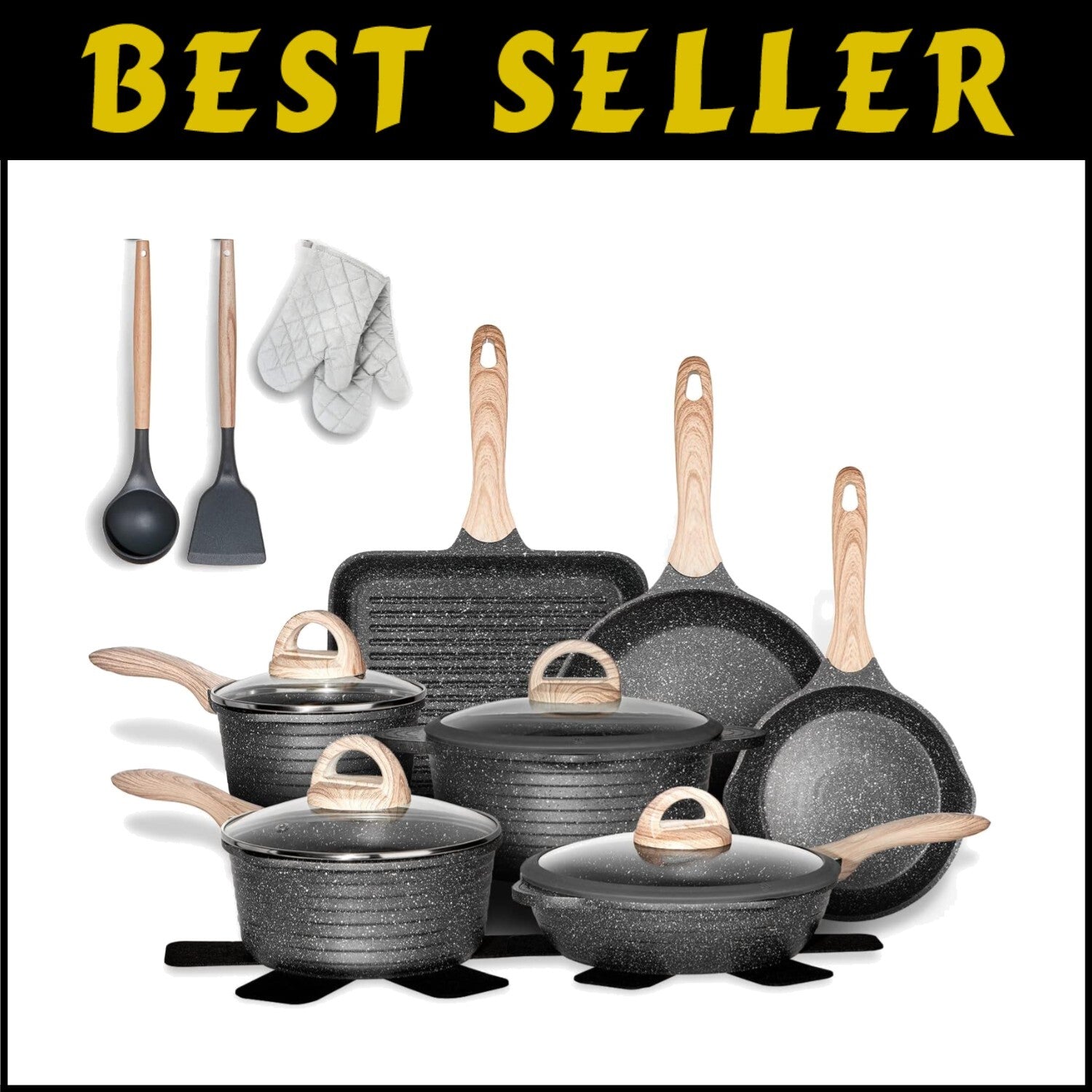 Complete Nonstick Cooking Set - 20 Pcs of Induction and Gas Compatible Cookware