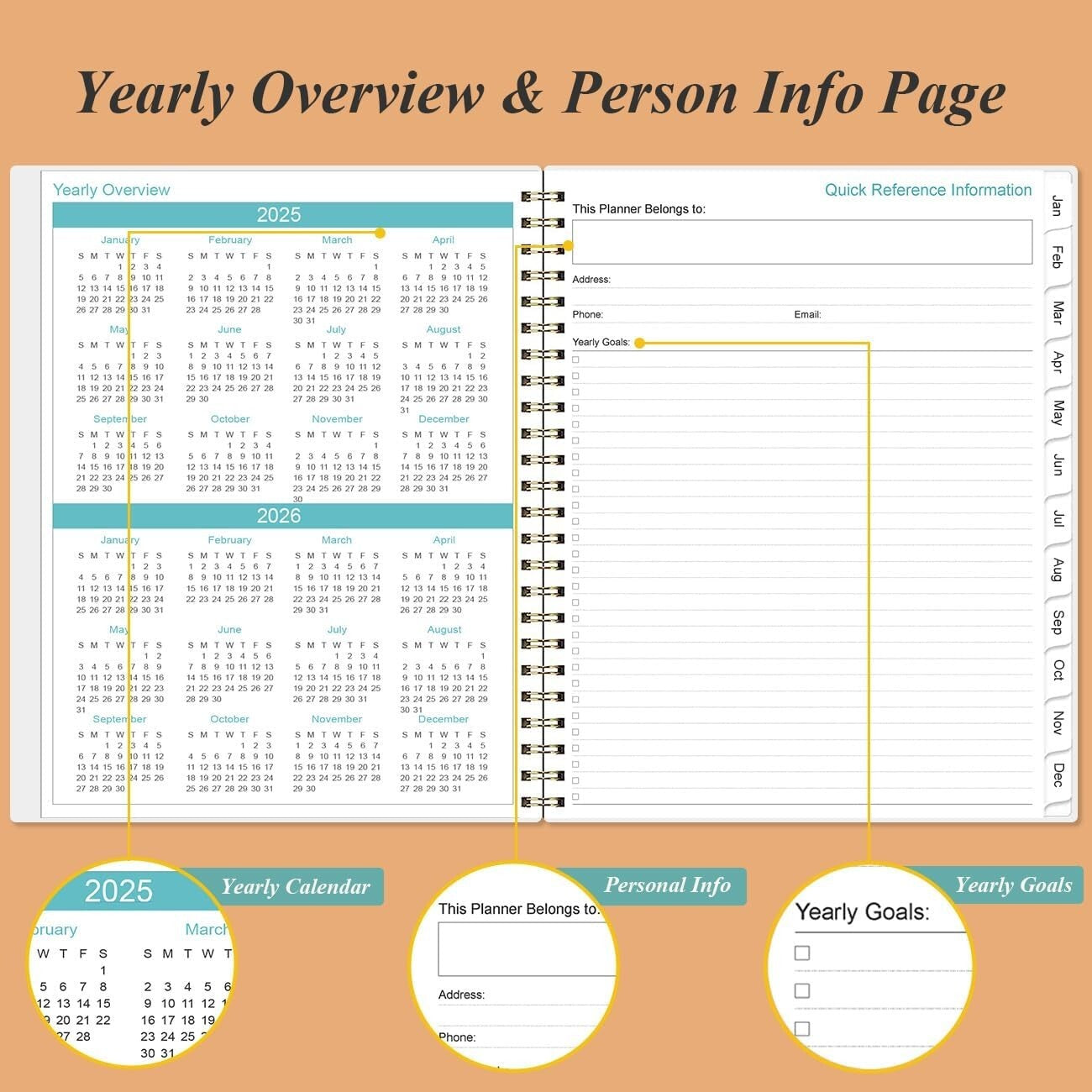 2025 Elegant Daily & Monthly Planner - One Page Per Day, 8.5"x11", Rose