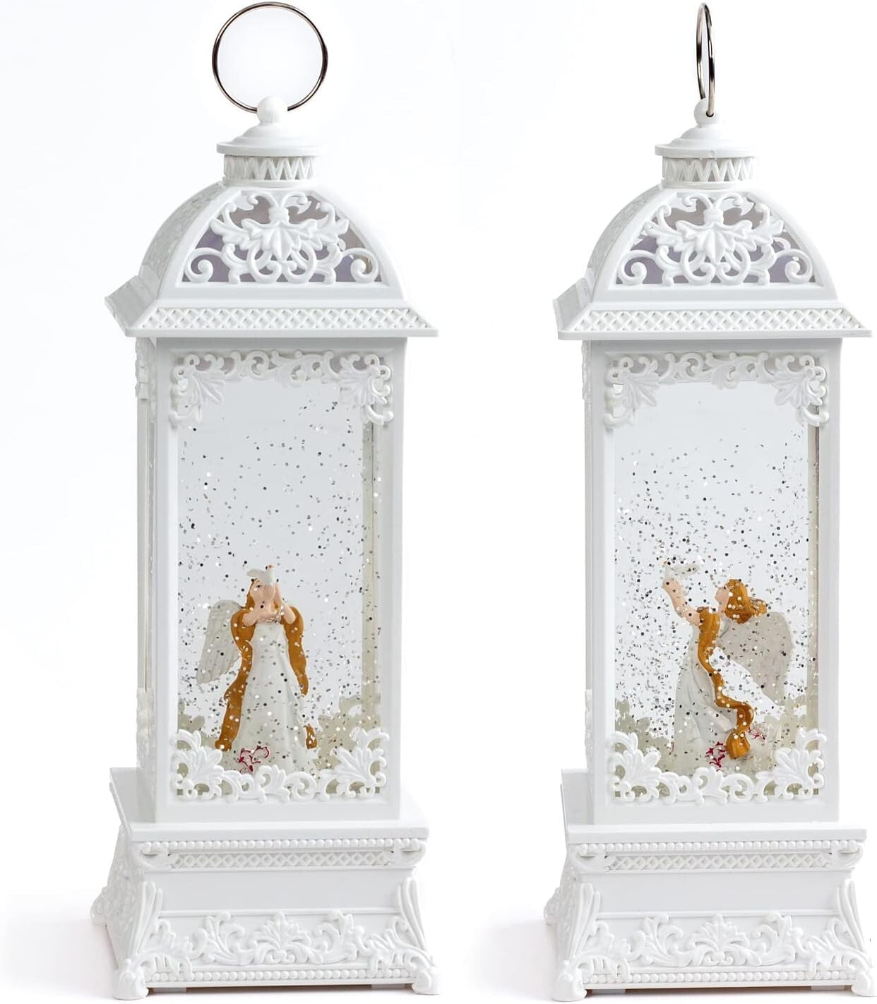 12” White Angel Lantern with Glitter & Music - USB/Battery Operated Night Light