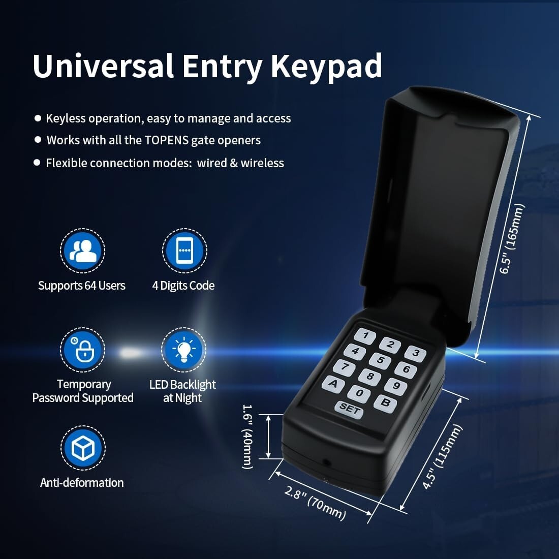 Universal Keyless Entry Keypad with Wired and Wireless Modes for Gates & Doors