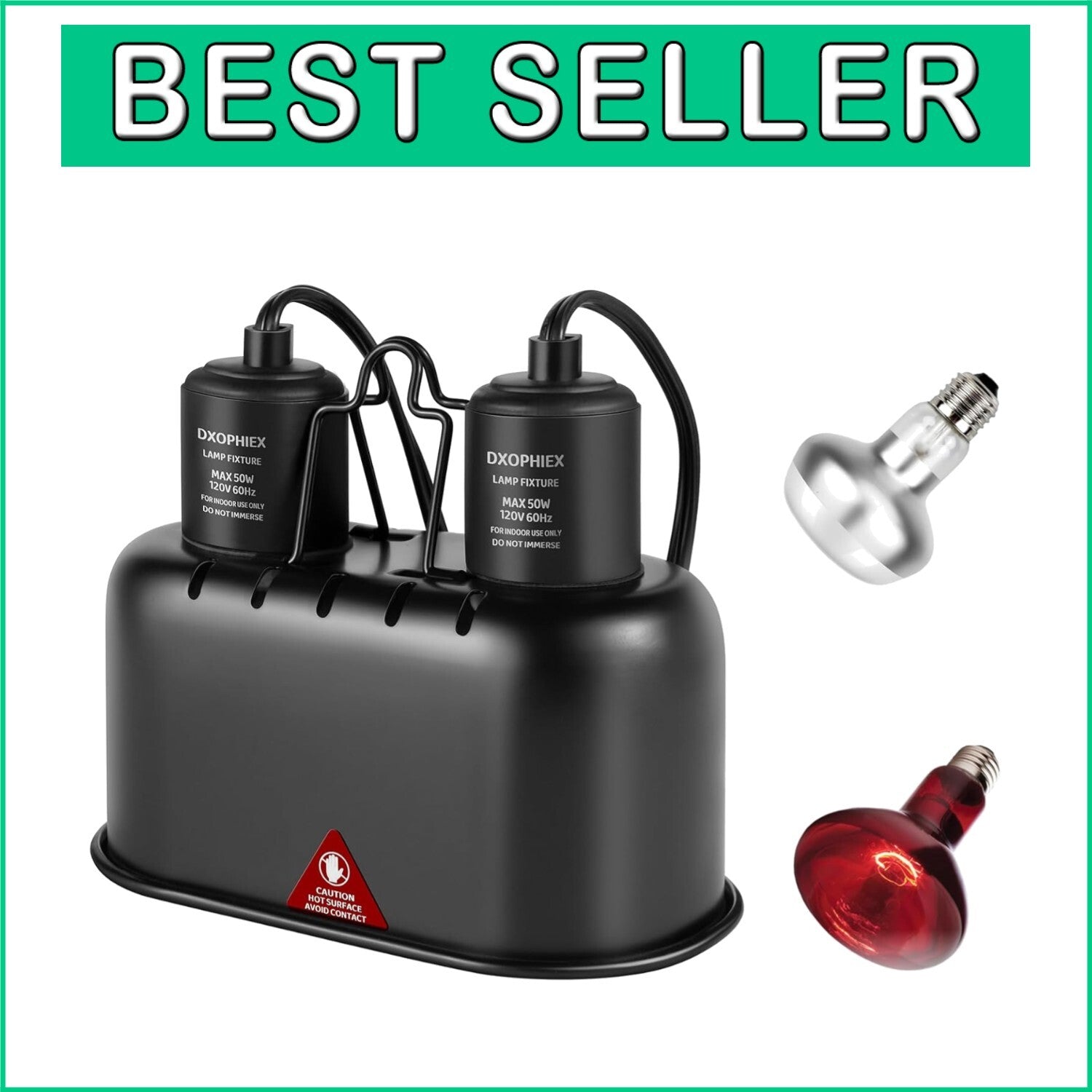 Premium Aluminum Dual Heat Lamp for Reptiles with 60W Basking & Infrared Light