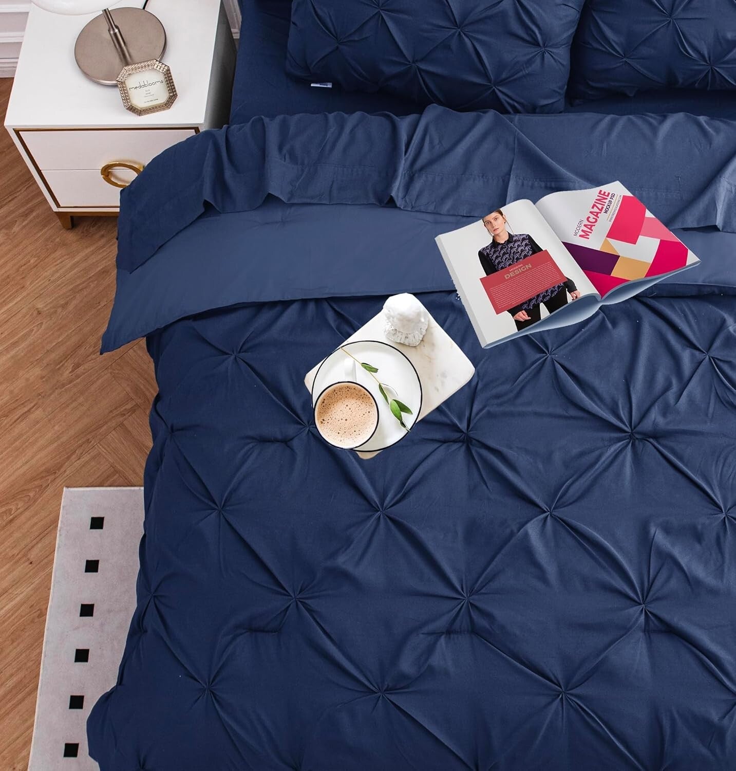 Cozy 7-Piece King Comforter Set - Soft Navy Bedding with Pillow Cases & Shams