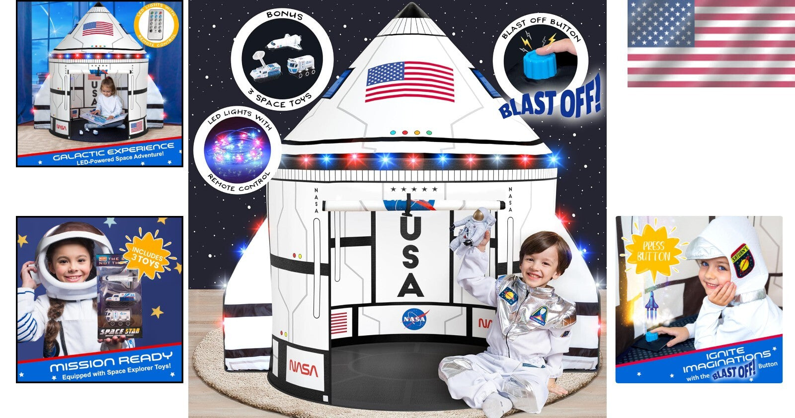 Deluxe Space Explorer Tent - LED Lights, Sounds & 3 Space Toys for Imagination