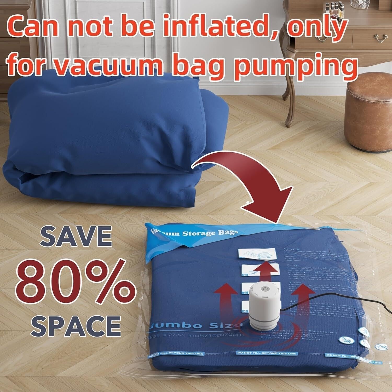 Space-Saving 24 Vacuum Storage Bags with Electric Pump - 80% Space Reduction