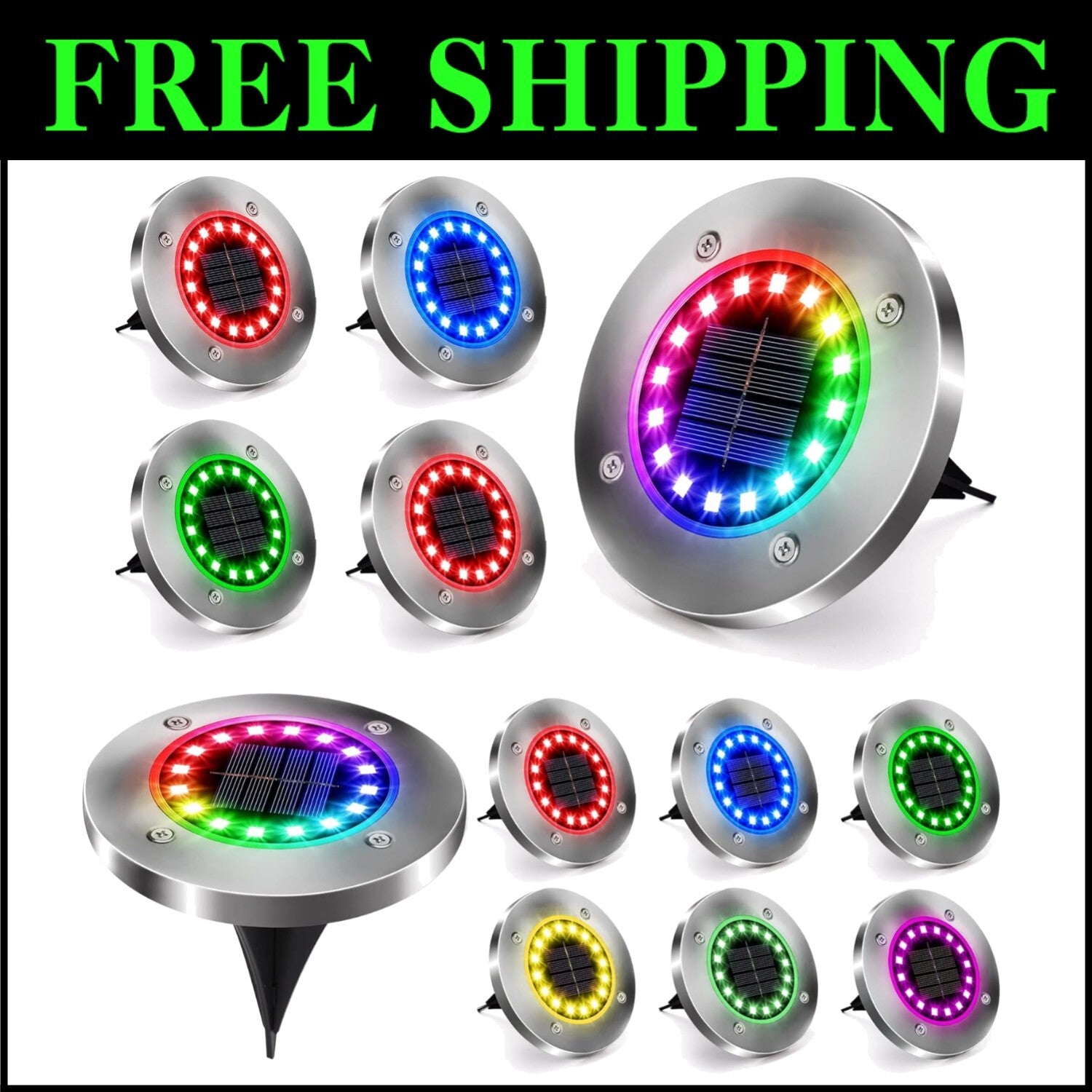 Brighten Your Garden with 12 LED Solar Disk Lights - Waterproof & Color Changing