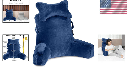 Extra Large 31'' Reading Pillow - Deluxe Backrest with Neck Roll & Arm Support