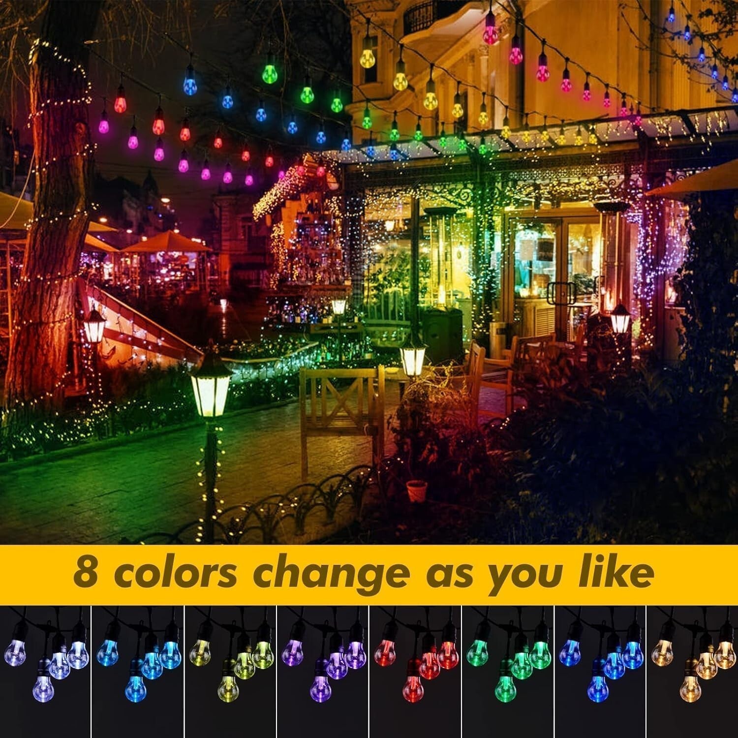 Dynamic Outdoor RGB String Lights - 8 Colors & USB Rechargeable Solar Panel