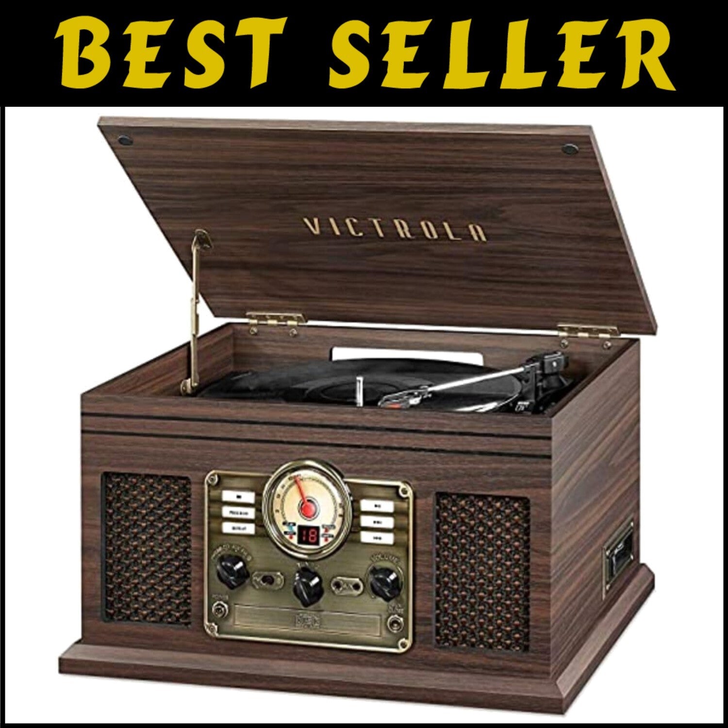 Nostalgic 6-in-1 Bluetooth Record Player & Multimedia Center - Espresso Finish