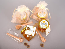 Load image into Gallery viewer, Elegant 1.5 oz Honey Jars with Gold Lids &amp; Wood Dippers for Celebrations