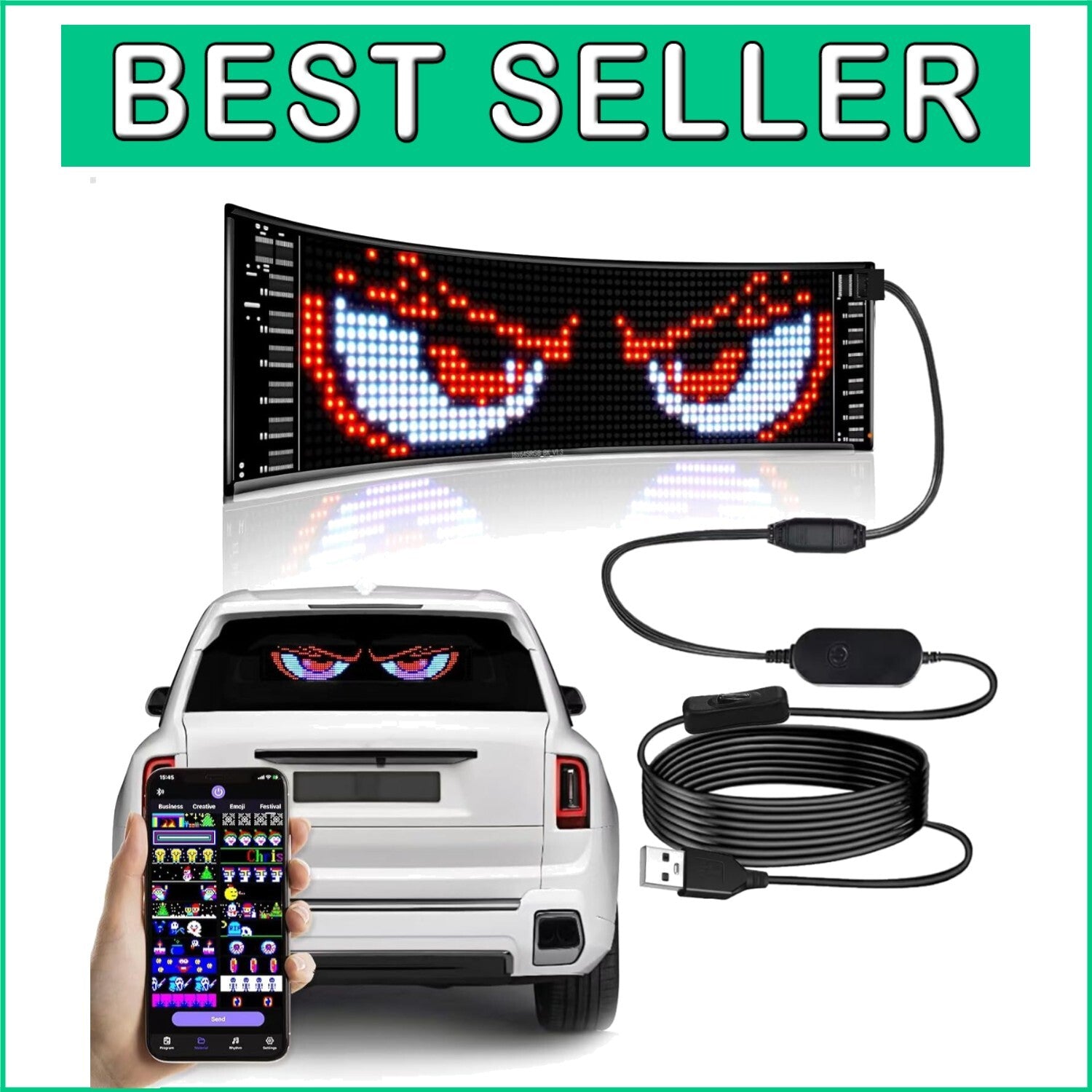 Dynamic LED Sign for Cars with Bluetooth – Waterproof, Flexible & Customizable