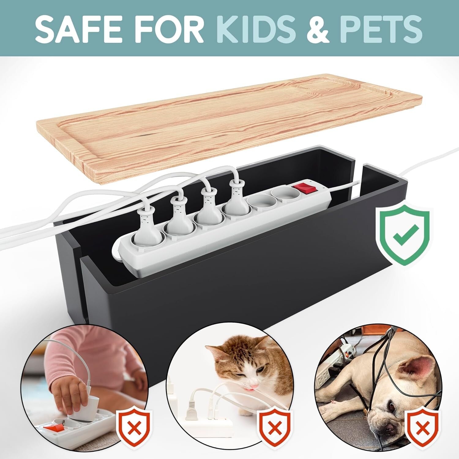 Large and Medium Wood Cord Organizers - Hide Wires with Rustic Elegance