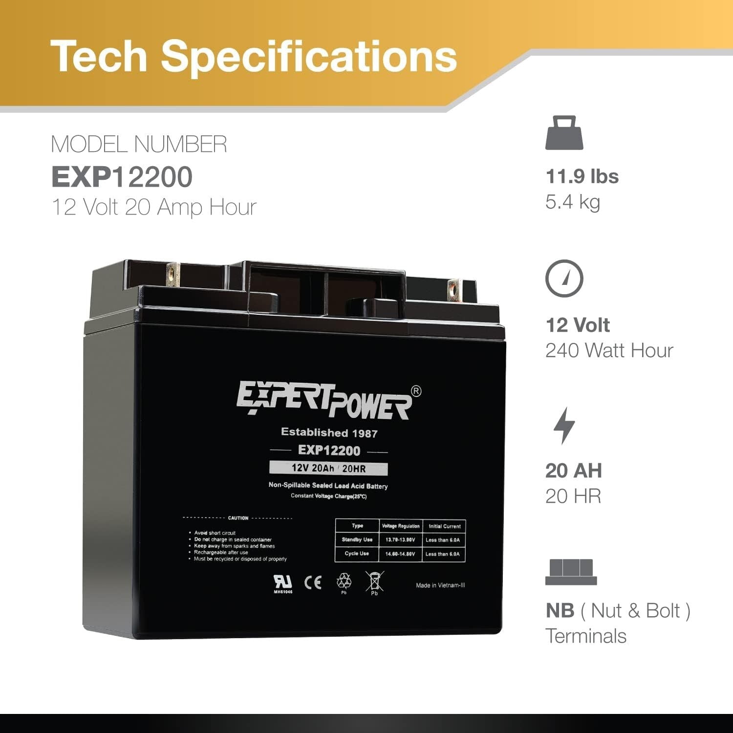 Rechargeable 12 Volt 20Ah Lead Acid Battery - Perfect for Scooters & Wheelchairs