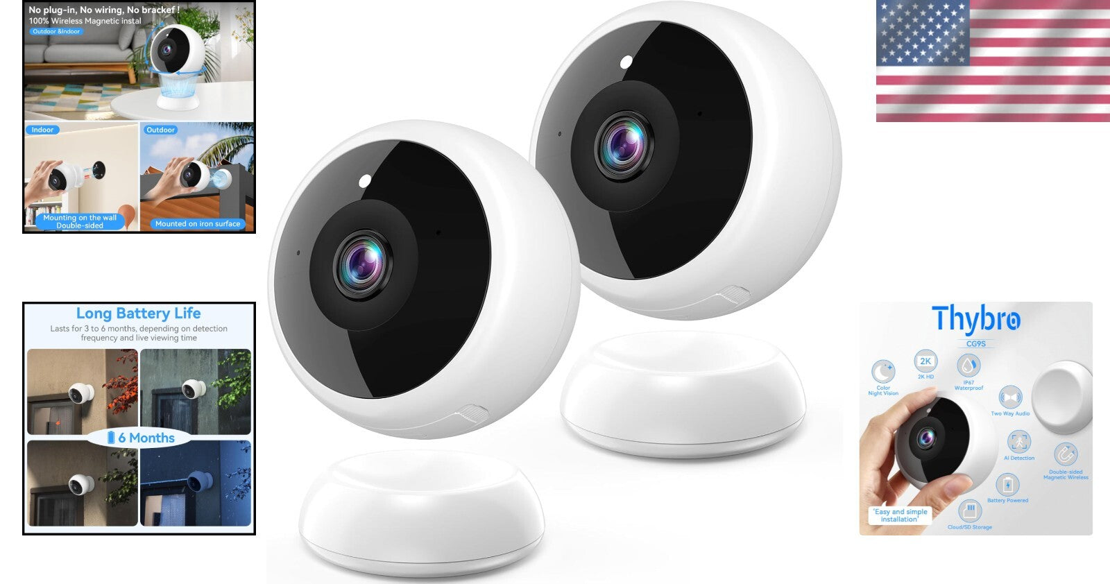 2-Pack 2K Wireless Security Cameras with AI Motion Detection & Night Vision