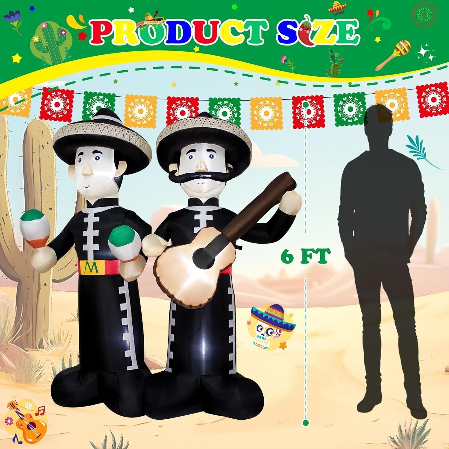 Eye-Catching 6FT Inflatable Mariachi with LED Lights for Year-Round Celebrations