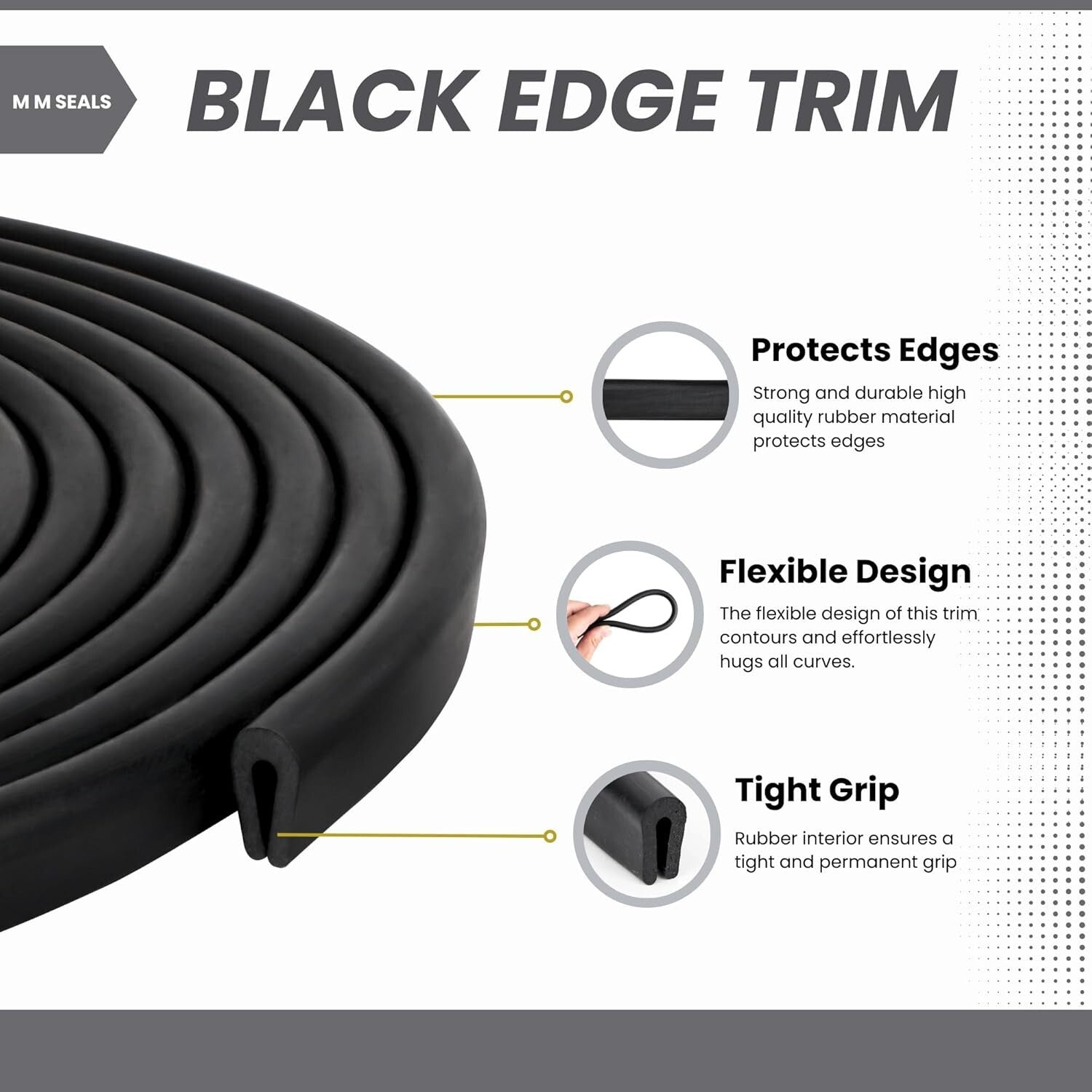 Easy Installation Black U Channel Trim Seal Rubber 320 Feet, 11/32" x 3/16"