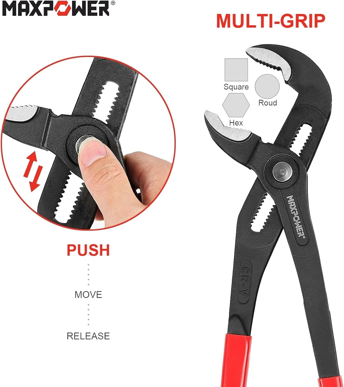 Chromium-Vanadium Water Pump Pliers Set with Rubber Grip - 3 Sizes Included