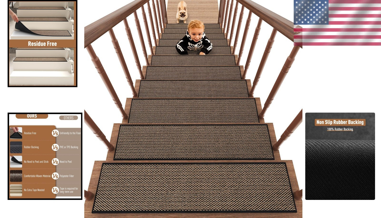 Elegant Non-Slip Carpet Stair Treads 15PCS - Protect Wooden Steps Effortlessly