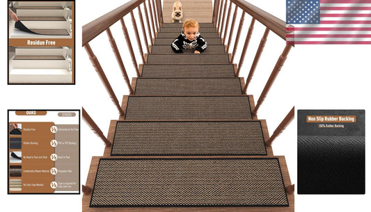Elegant Non-Slip Carpet Stair Treads 15PCS - Protect Wooden Steps Effortlessly