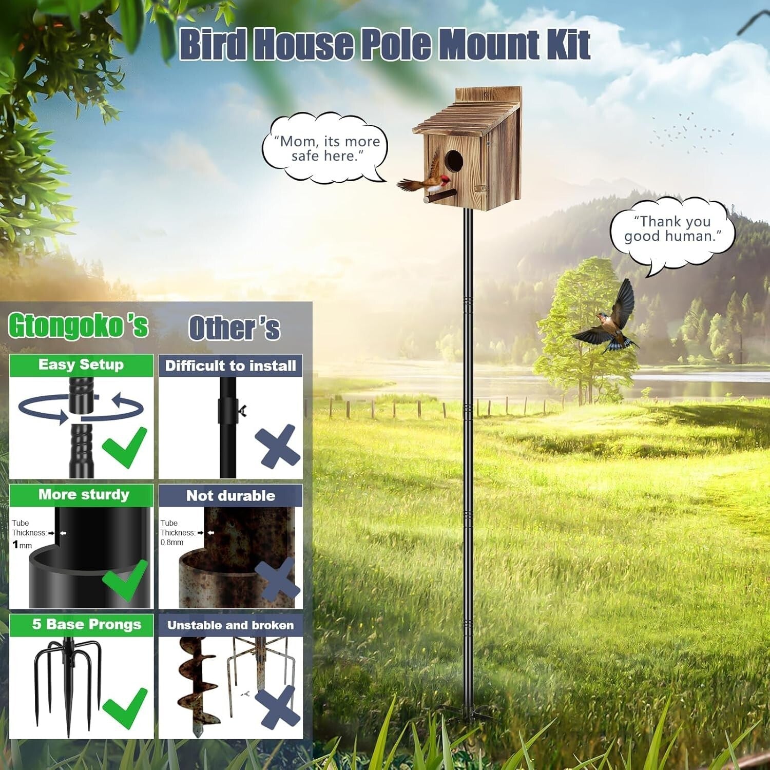 5-Prongs Base Bird Feeder Pole - Adjustable 79 Inch Height for Bird Enthusiasts