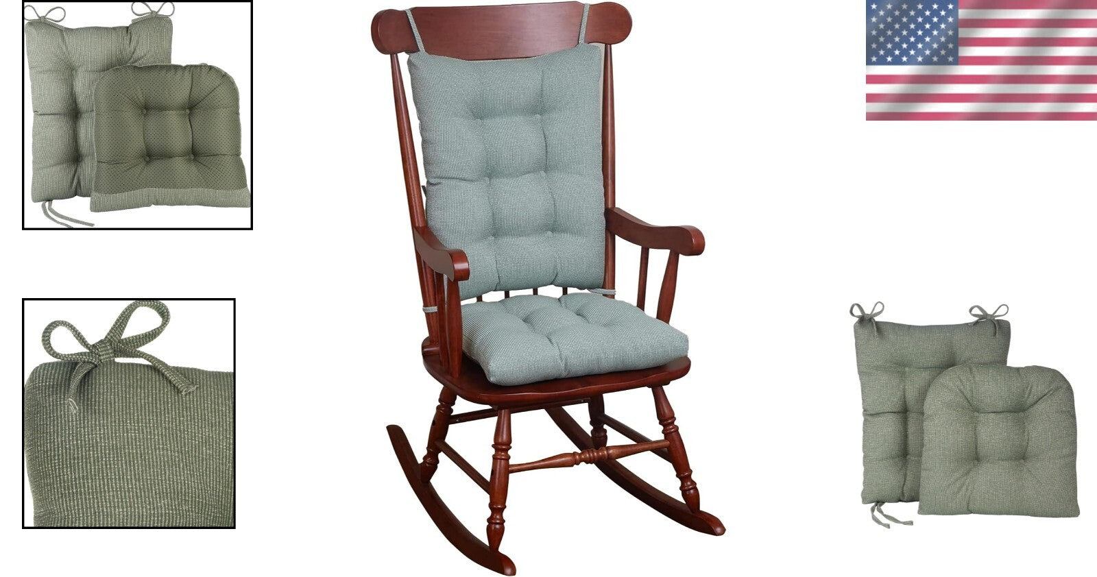 2-Piece Celadon Rocking Chair Cushion Set - Soft Comfort with Anti-Slip Design