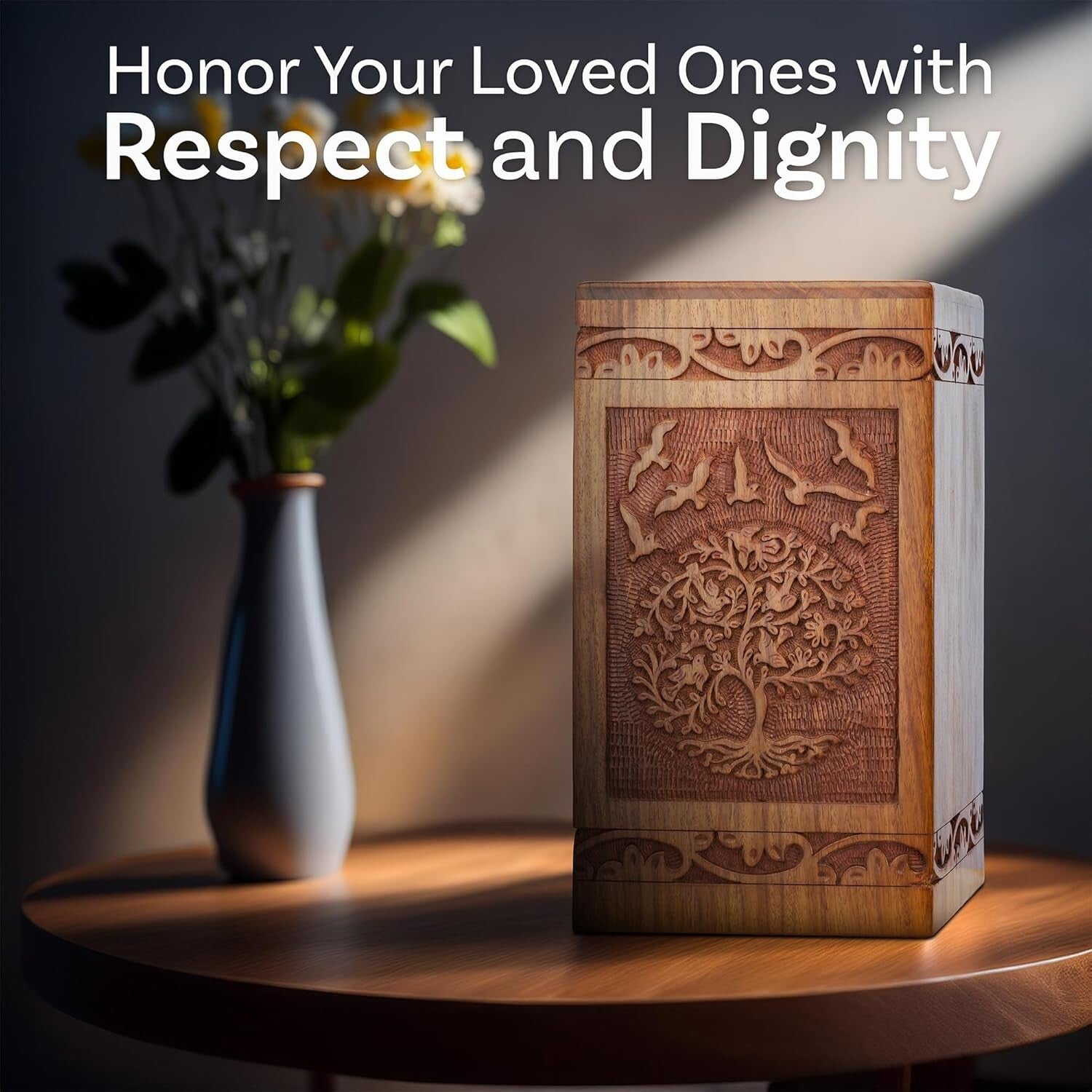 Premium Decorative Wooden Urn for Adults - Secure Sliding Opening Design